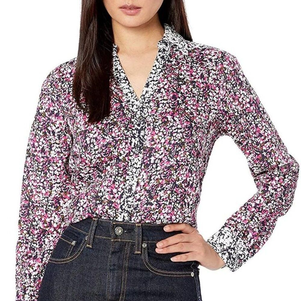 Foxcroft Mary Ditsy Floral Long Sleeve Button Up Shirt Wrinkle Free Size 12